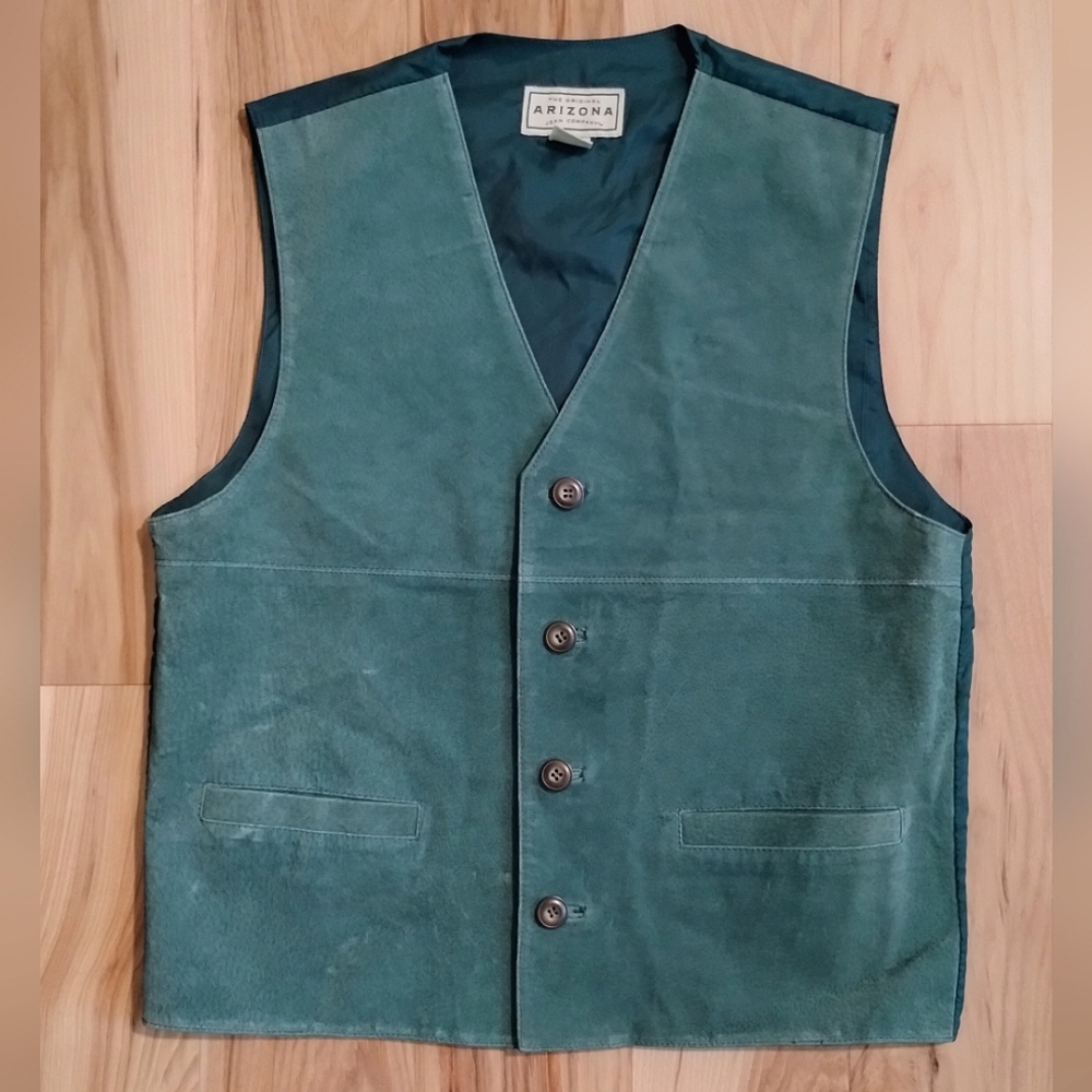 Vintage teal colored leather riding vest